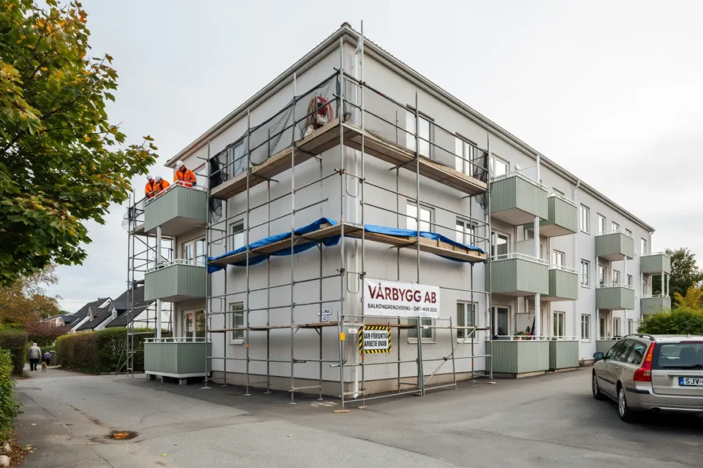 uthyrning och montering av byggst llning vid balkongrenovering i fyllinge halmstad