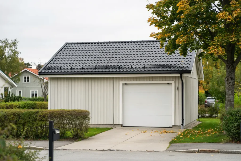 oml ggning av papptak p garage i oskarstr m halmstad